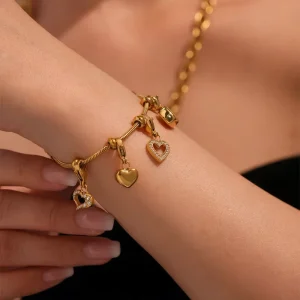 Gfashion 18K Gold Stainless Steel Jewelry Fashion Enamel Italian Charm Bracelets Jewelry for Women