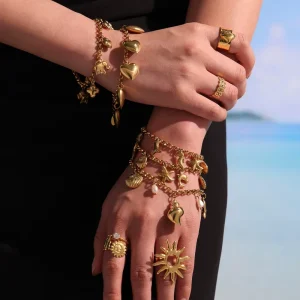 Gfashion Elephant Hollow Flower DIY Bracelet Charms Fashionable European Style 316l Stainless Steel Jewelry 18k Pvd Gold Bangle