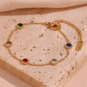 Gfashion New Trend Colorful Zircon Bracelet 1Anti Tarnish 316L 18K PVD Jewelry for Women