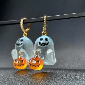 Ghost Pumpkin Stud Earrings 18K Gold Plated Stainless Steel Halloween Fashion Jewelry Set Women