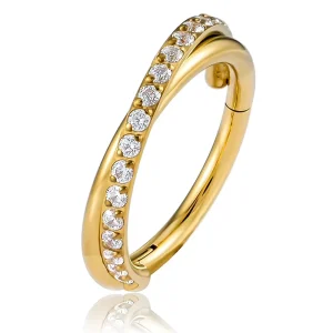 Gilded Stainless Steel Hinged Segmented Ring Zircon Claws Body Jewelry for Parties