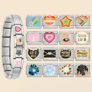 Girlish Cute Heart Star Flower Bowknot Italian Charm Bracelet Link Fit 9mm Stainless Steel Making DIY Jewelry Beads Gift