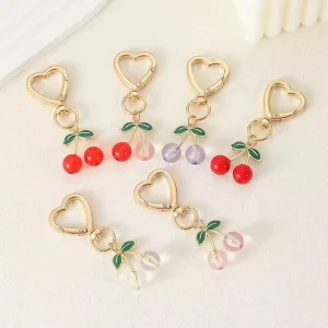 Girlish Heart Bag Pendant Heart-shaped Metal Pendant Red and pink Transparent Pendant Cherry Keychain