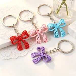 Girlish Heart Bow Keychain Hollow Floral Accent Bag Chain Four Color Alloy Keyring Accessory Sweet Elegant Fashion Lover Gifts