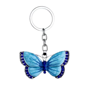 Girls Accessories Key Ring Gifts Metal Rhinestone Blue Purple Butterfly Women Keychain