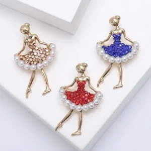 Girls’ Brooch Diamond Pearl Ballerina Girls’ Pin Coat Accessory Brooch Women