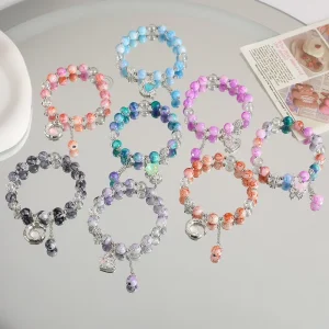 Girls Crystal Glaze Beaded Bracelet Jewelry Diamond Butterfly Heart Moon Charm Beads Bracelet Fantasy Popcorn Cracked Bracelet