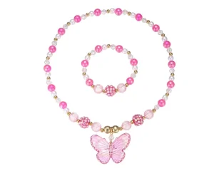 Girl’s Fashion Sweet Wind Pearl Butterfly Necklace+Pearl Bracelet Jewelry 2-piece Set