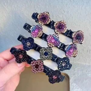 Girls Hair Accessories Crystal Rhinestone Flower Design Duckbill Clips Bangs Hairpin Shinny Fashion Braided Women’s Hair Clips