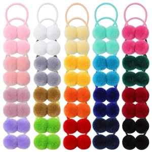 Girls Hair Accessories Small Fluffy Pom Ball Elastic Ponytail Holders and Rubber Bands for Girls Toddlers Infants