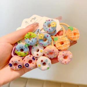 Girls Hair Ties Sweet Donut Hair Elastics Kawaii Hair Accessories Elastic Bands Colorful Kids Hair Holders Sofe Rubber Band
