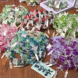 Girls New Hot Glass Crystal Beads Butterfly Bracelets Cute Flower Feather Charm Stone Bracelets Children Party Jewlery Gifts