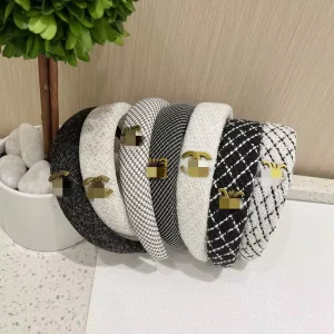 Girl’s Retro Plaid Black and White Headband Luxury Style Makeup SPA Hairbands Hair Accessories Women’s Headwear