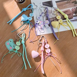 Girly Pink Heart-patterned Lace Strap Star Accents Korean Style Cloth Phone Case Charm Niche Keychain Pendant