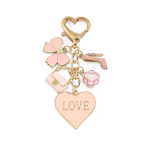 Girly Pink toned European American Style Valentines Day Heart rainbow Balloon Alloy Keychain Charm Drip painted Accents Bag