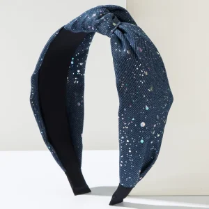 Glitter Denim Knotted Headband Sparkly Holographic Confetti Fabric Hair Hoop for Women Fashion Casual Hair Accessories