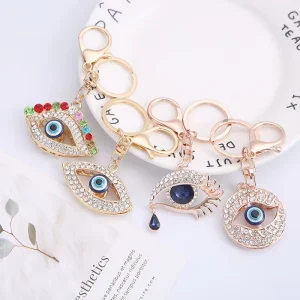 Glitter Evil Eyes Key Chains Amulet Accessory Colorful Zircon Rhinestone Devil Eyes Keychain