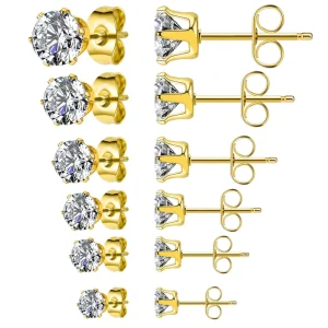 Glittering Round Brilliant Cut Zircon Ear Studs 18K Gold Plated Stainless Steel Stud Earrings Diamond Zircon Earrings for Women