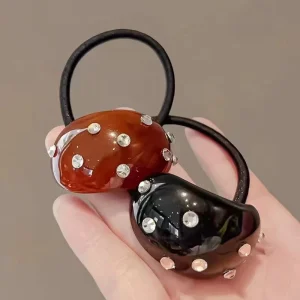 Glossy Irregular Acetate Handmade Korean Style Hair Ties Rhinestones Vintage Tortoiseshell Elastic Ponytail Holders Women