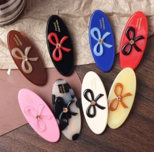 Glossy Oval Acetate Bow Hair Barrettes Rhinestone Alligator Clips Multi Color Women Daily Bangs Fix Fashion Hair Accessories