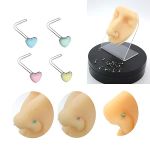 Glow in the Dark Heart Nose Stud Rings Stainless Steel Nose Piercing L Shaped Nose Body Jewelry Fashion Women Piercing