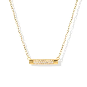 Glowluxe 925 Sterling Silver Bar Zircon Necklace Fine Fashion Jewelry with Gold Plating for Weddings and Parties Style