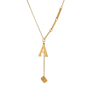 Go Party Fashion Waterproof Non Tarnish Stainless Steel Jewelry Small Square A-Z 26 Letter Pendant Necklace Link Chain Necklaces