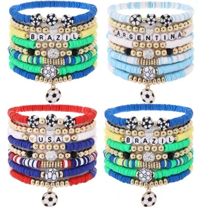 Go Party Football Fans Theme 8-Piece Soft Clay Unisex Anniversary Bracelet Set Gift