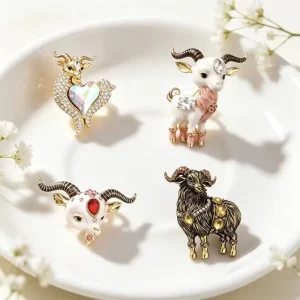 Goat Year Sheep Rhinestone Zodiac Brooch Pin Women & Children’s Fashion Jewelry Wedding Engagement Gift