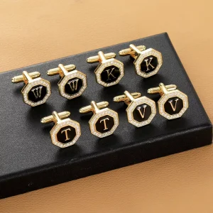 Gold 26 English Letters Cufflinks Alloy