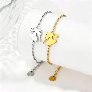 Gold 304 Stainless Steel Dinosaur Bracelet T Rex Animal Silhouette Hollow Out Plaque for Unisex Men Women Charm Jewelry