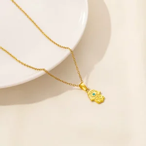 Gold 304 Stainless Steel Hamsa Hand Pendant Link Chain Evil Motif Eye Protection Amulet for Unisex Men Women Necklace Jewelry