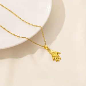 Gold 304 Stainless Steel Hand Pendant Link Chain Evil Motif Eye Protection Amulet Token for Unisex Men Women Necklace Jewelry
