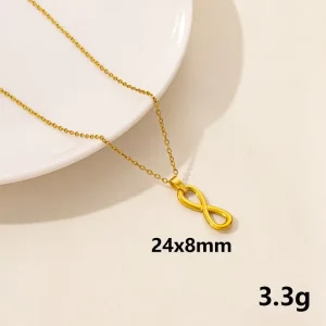 Gold 304 Stainless Steel Infinity Pendant Link Chain Minimalist High Polish Geometric Medal for Unisex Men Women Necklace