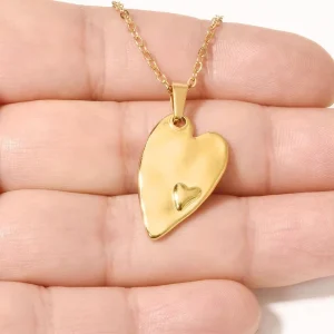 Gold 304 Stainless Steel Puffy Heart Necklace Irregular Layered Love Medal Link Chain for Unisex Men Women Jewelry