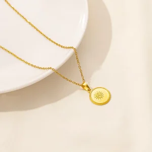 Gold 304 Stainless Steel Round Pendant Link Chain Evil Motif Eye Geometric Disc Medal for Unisex Men Women Necklace Jewelry