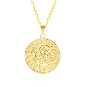 Gold 304 Stainless Steel Witch Knot Pendant Link Chain Celtic Triquetra Wiccan Medal for Unisex Men Women Necklace Jewelry