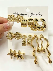 Gold ABS Women’s Earring Set with Non Fading Flower Water Droplet Earrings