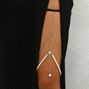 Gold Alloy Imitation Pearl Tassel Thigh Chain Casual Fashion Women Body