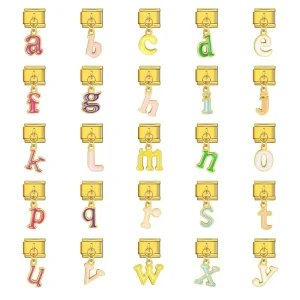 Gold Backed Colorful Drip Paint Letter Italian Charm Module Bracelet Fashionable Bracelets Accessory Stainless Steel Welded