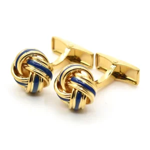 Gold Blue Color Love Knots Cuff Links Custom Mens Luxury Business Suit Shirt Wedding Tuxedo Sleeve Button Cufflinks
