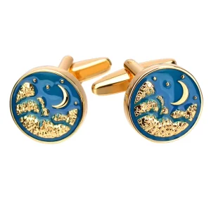 Gold Blue Moon Elegant Cufflinks Custom Men’s Suit Shirt Fashion Accessory Wedding Tuxedo Trendy Jewelry Cufflinks