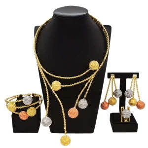 Gold Brass Jewelry Set Multi Color Beads Necklace Jewelry Set Bridal Costume Accessories