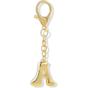 Gold Bubble Initial Keychain Charm for Women Chunky Bag Purse Charms A-Z Letter Key Chains for Handbag Accessories