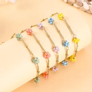 Gold Chain Bracelets Vintage Colorful Crystal Beads Bracelet Commuting Easy Matching Jewelry for Women Gold Plated