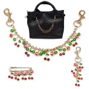 Gold Cherry Keychain Bag Charms for Women Cute Heart Bag Chain Pendant Accessories for Purse Handbags Decorative