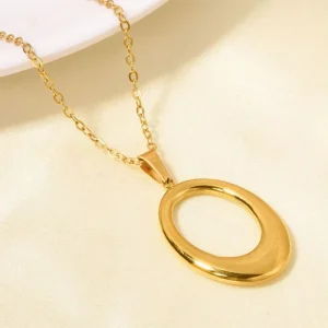 Gold Color Plated 304 Stainless Steel Geometric Oval Ring Pendant Necklace Minimalist Liquid Metal Vibe Jewelry for Girls