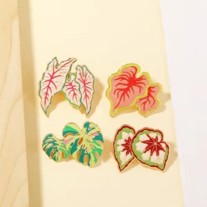 Gold Colorful Metal Caladium Brooch Monstera Tropical Plant Medal for Unisex Men Women Clothes Bag Hat Lapel Badges Enamel Pins