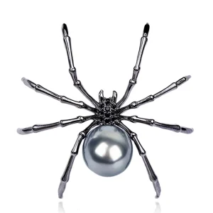 Gold Colorful Metal Halloween Brooch Spider Insect White Pearl Cubic Zirconia Medal for Womens Girls Clothes Bag Enamel Pins