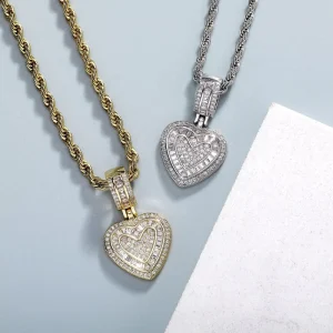 Gold Colorful Metal Womens Necklace Full Pave Heart Pendant Cubic Zirconia Tennis Chain Hip Hop Iced Out Jewelry Gift Items